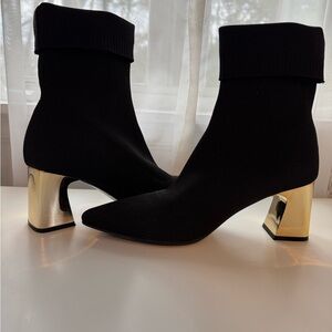 Chic Black Knit Boots with Gold Heels